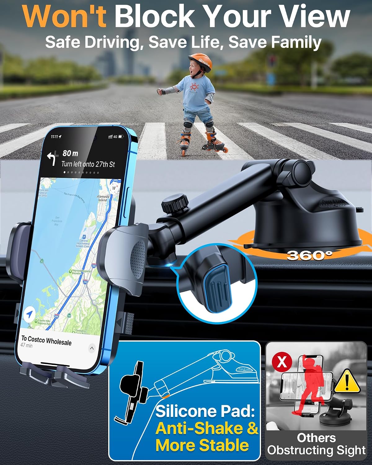Revolutionary Military-Grade Car Phone Mount with 360° Rotatable Suction - Ultimate Stability for iPhone 17 Pro Max & Samsung Galaxy