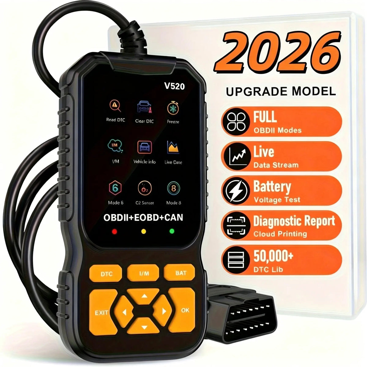 OBD2 Scanner Live Data Professional Mechanic OBDII Diagnostic Code Reader Tool for Check Engine Light Cloud Printing Daul UI Mode Fathersdaygift - HardPrix .com