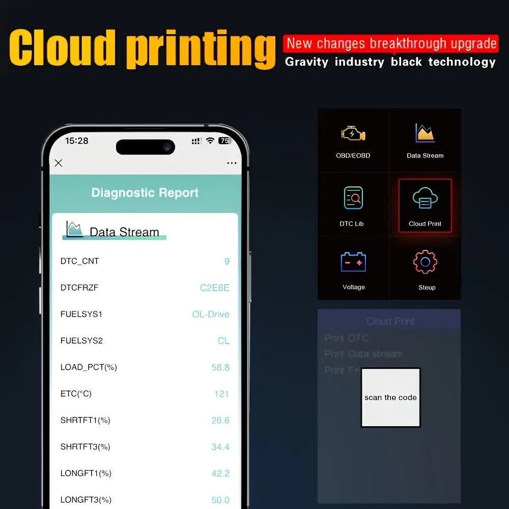 OBD2 Scanner Live Data Professional Mechanic OBDII Diagnostic Code Reader Tool for Check Engine Light Cloud Printing Daul UI Mode Fathersdaygift - HardPrix .com