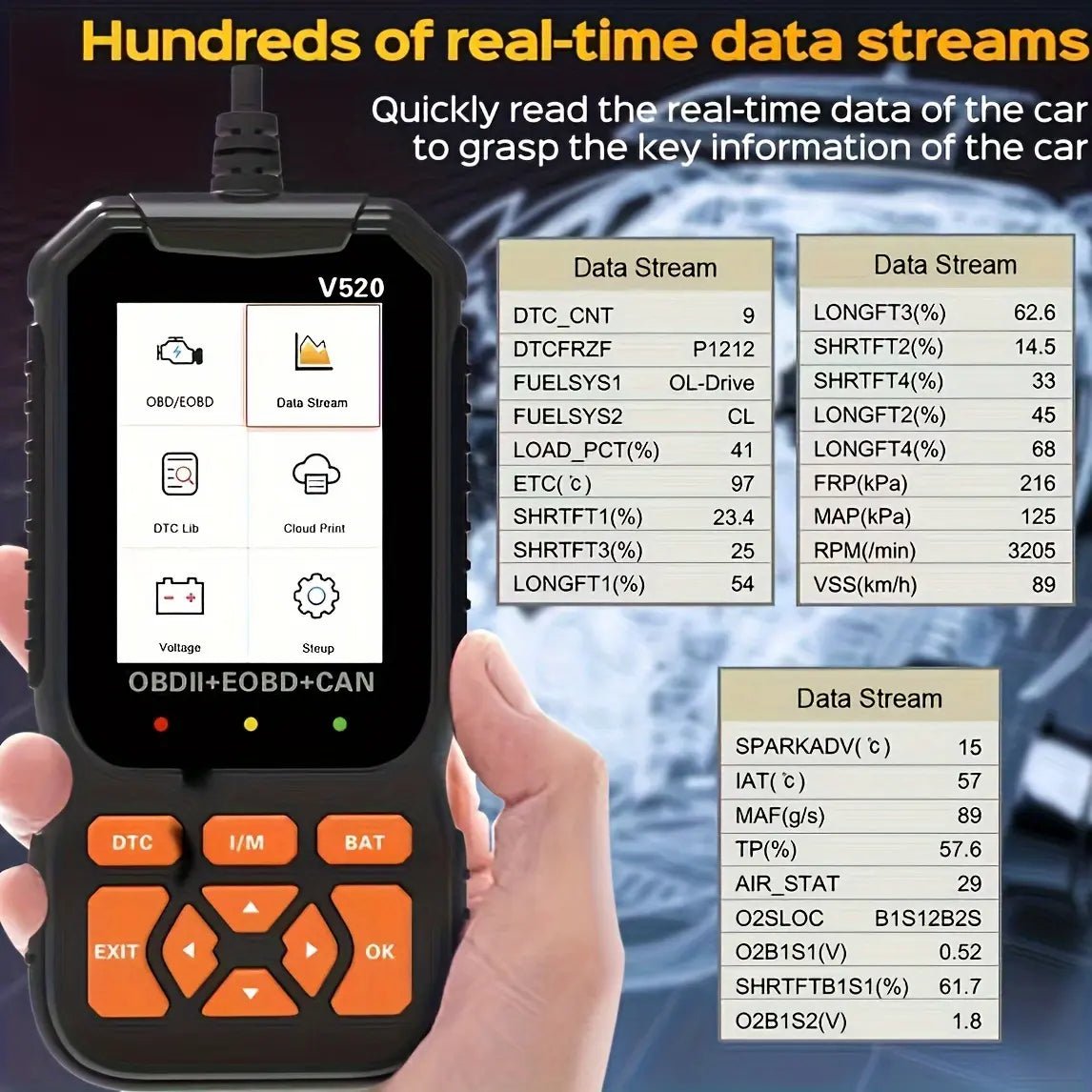 OBD2 Scanner Live Data Professional Mechanic OBDII Diagnostic Code Reader Tool for Check Engine Light Cloud Printing Daul UI Mode Fathersdaygift - HardPrix .com
