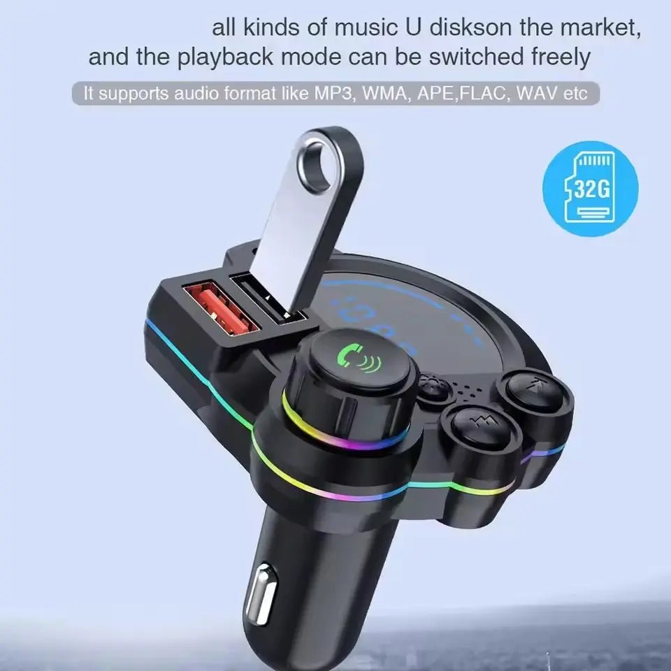 【Summerfinds】Pd 20W Type-C Car Charger & Bluetooth 5.3 FM Transmitter, Wireless MP3 Player with Dual USB Ports, Bass Sound Enhancer, RGB Glowing Radio Adapter, Hands-Free Calls, Car Accessories & Road Trip Essentials, Compatible with 12V-24V - HardPrix .com