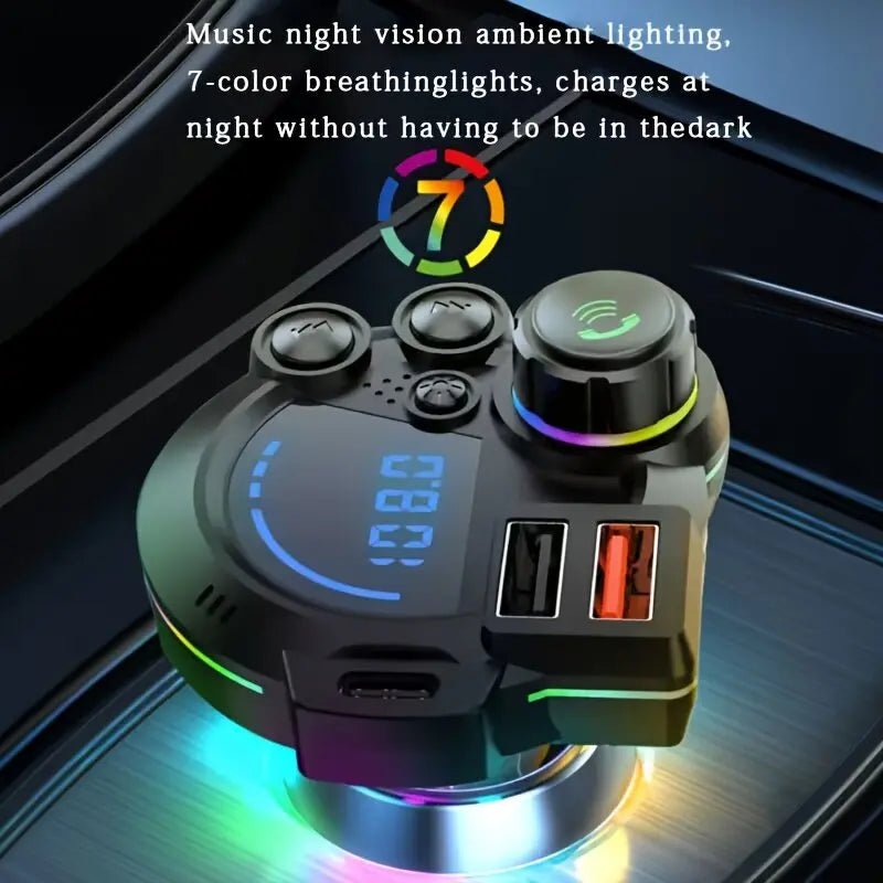 【Summerfinds】Pd 20W Type-C Car Charger & Bluetooth 5.3 FM Transmitter, Wireless MP3 Player with Dual USB Ports, Bass Sound Enhancer, RGB Glowing Radio Adapter, Hands-Free Calls, Car Accessories & Road Trip Essentials, Compatible with 12V-24V - HardPrix .com