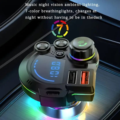 【Summerfinds】Pd 20W Type-C Car Charger & Bluetooth 5.3 FM Transmitter, Wireless MP3 Player with Dual USB Ports, Bass Sound Enhancer, RGB Glowing Radio Adapter, Hands-Free Calls, Car Accessories & Road Trip Essentials, Compatible with 12V-24V - HardPrix .com