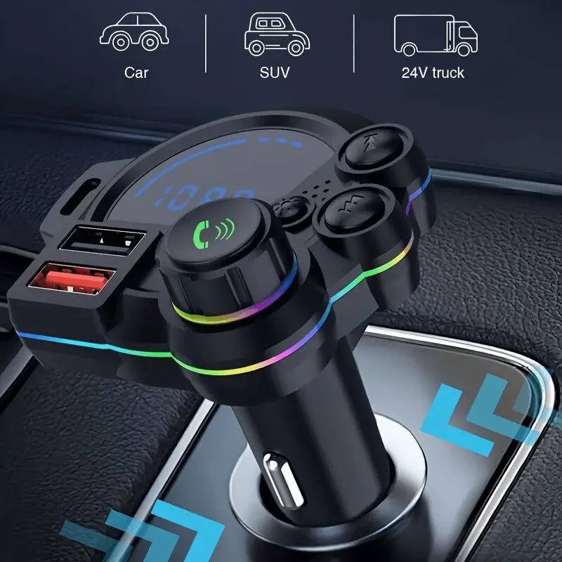 【Summerfinds】Pd 20W Type-C Car Charger & Bluetooth 5.3 FM Transmitter, Wireless MP3 Player with Dual USB Ports, Bass Sound Enhancer, RGB Glowing Radio Adapter, Hands-Free Calls, Car Accessories & Road Trip Essentials, Compatible with 12V-24V - HardPrix .com